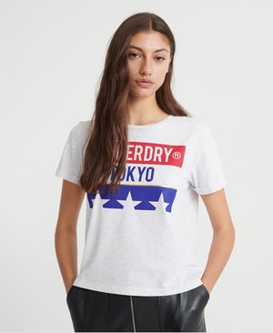 Superdry Tokyo Stars Boxy Női Pólók Fehér | YVPBG6792